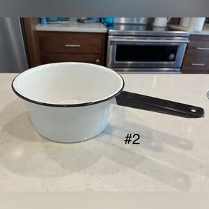 Vintage Enamelware White w/ Black Trim Saucepan w/ Black Handle